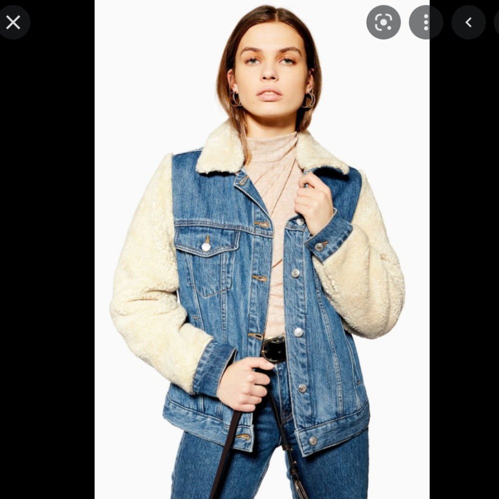 TOPSHOP Fur Sleeve Denim Jacket - Size US 8
